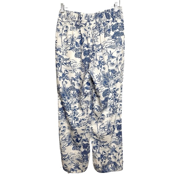 Nicole Miller Pants M White Blue Toile Linen Blend Pull On Resort Vacation - Picture 3 of 9
